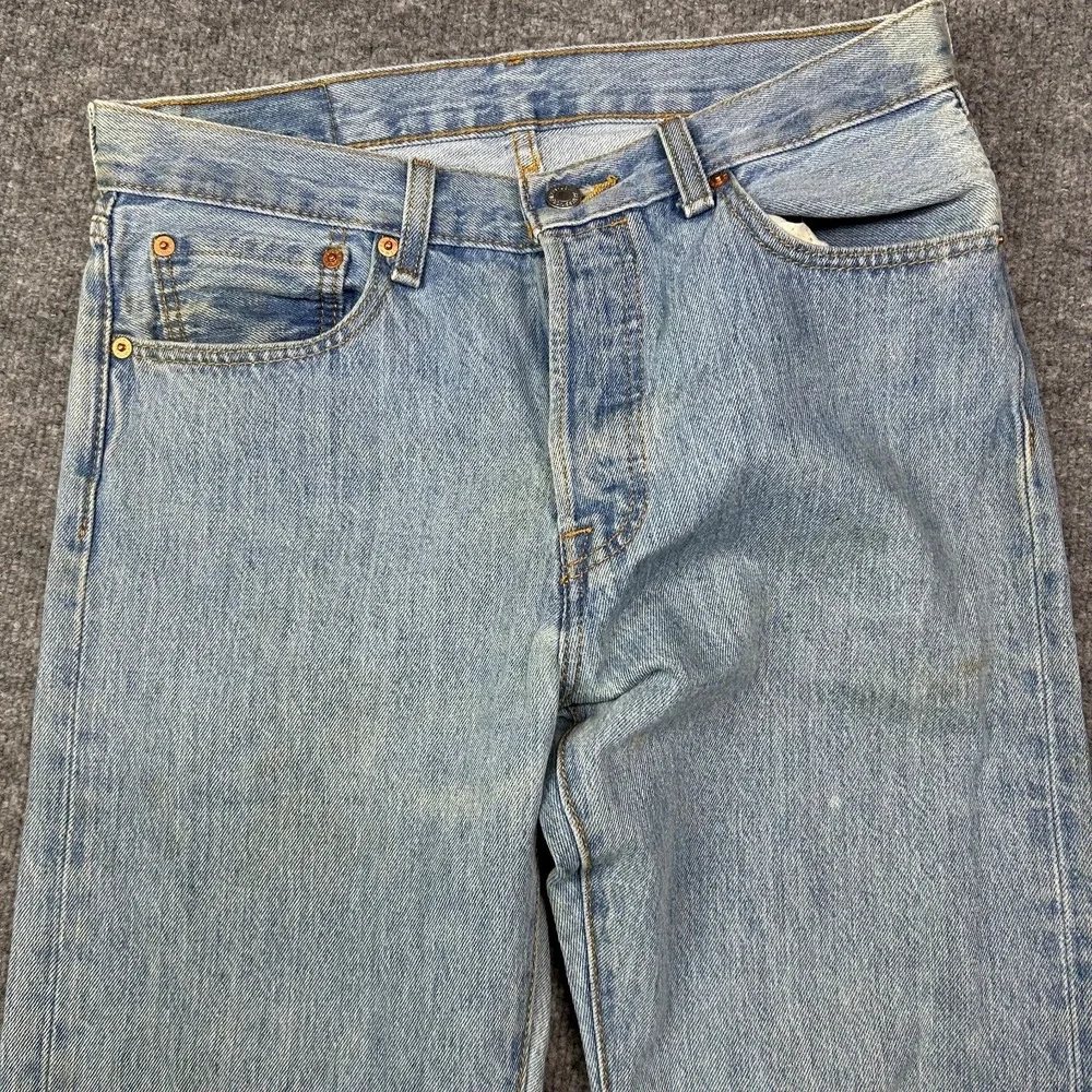 Levi's 501 Jeans Mens Blue Denim Mid Rise Frayed Hem Straight Button Fly - 31X32